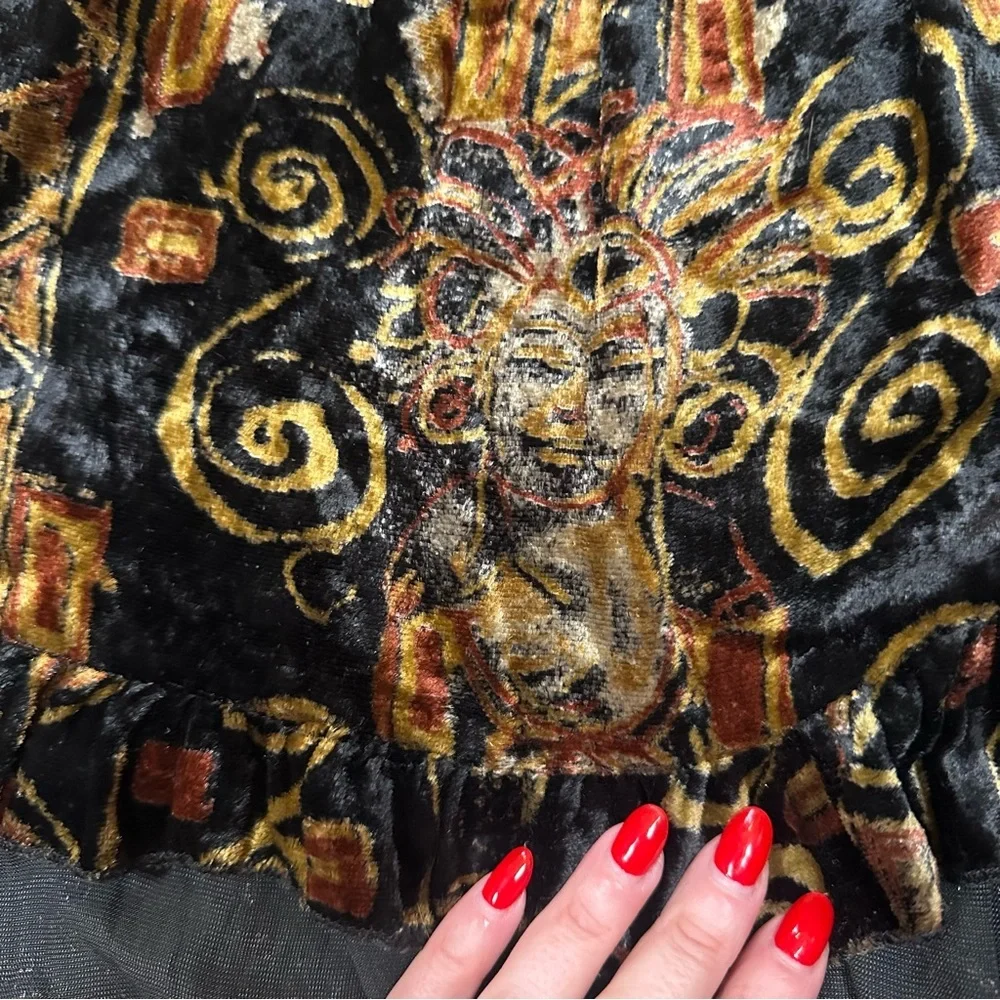 Vintage 1970s Velvet Psychedelic print ruffle miniskirt size L